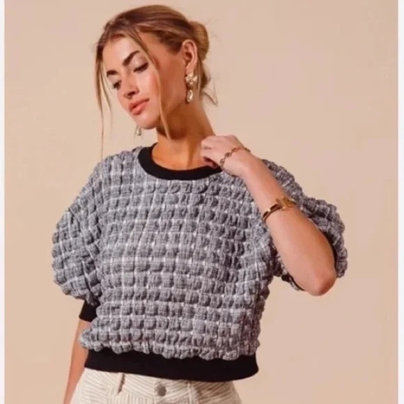 Maeve by Anthropologie Puff Sleeve Bubble Top Textured Women's Top - XLarge - Picture 1 of 13
